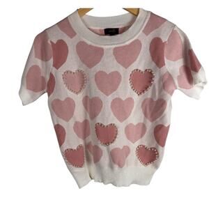 Heart Pearl Embellished Preppy Short Sleeve Sweater Ontwelfth Medium Valentines